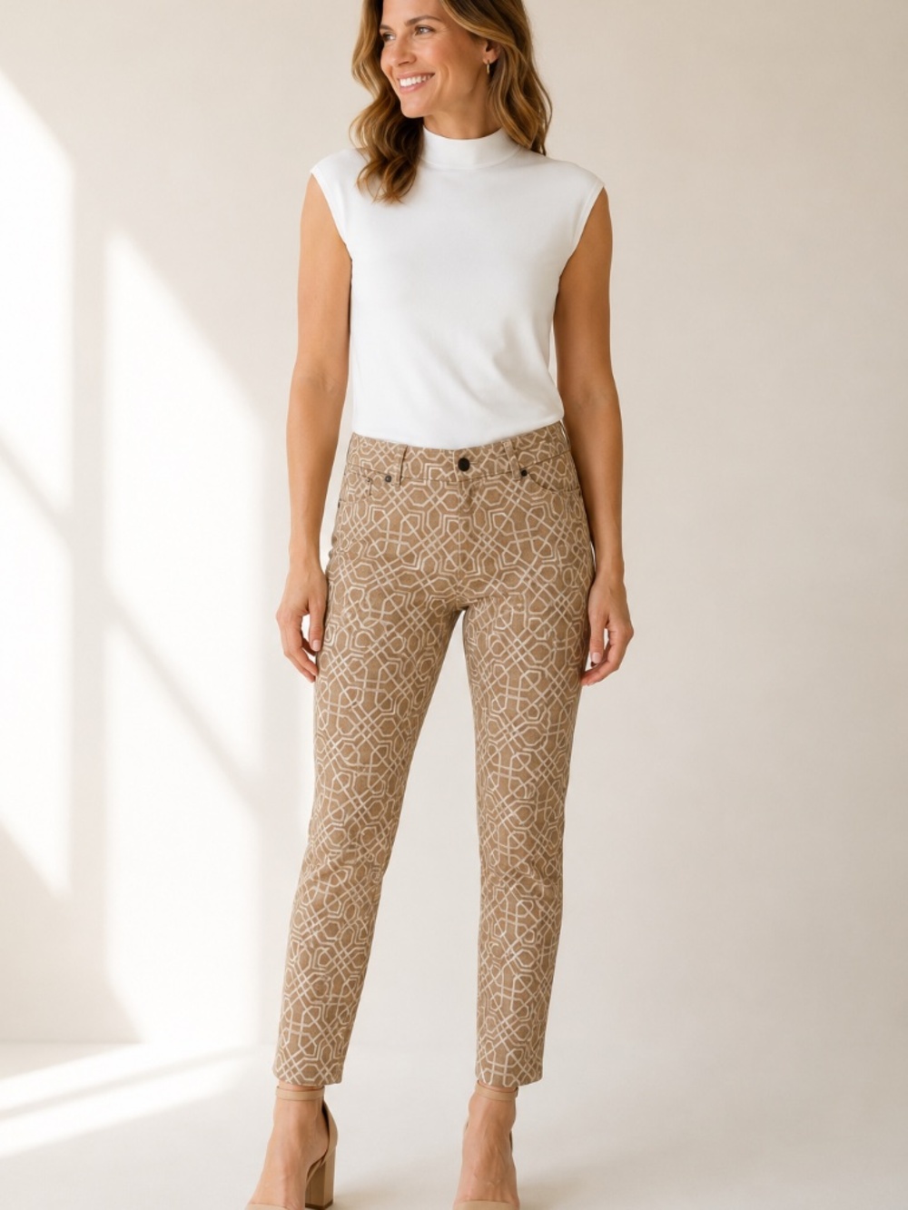 J.McLaughlin NWT Madelyn Diamond Tile Skinny Pants Beige Size 4